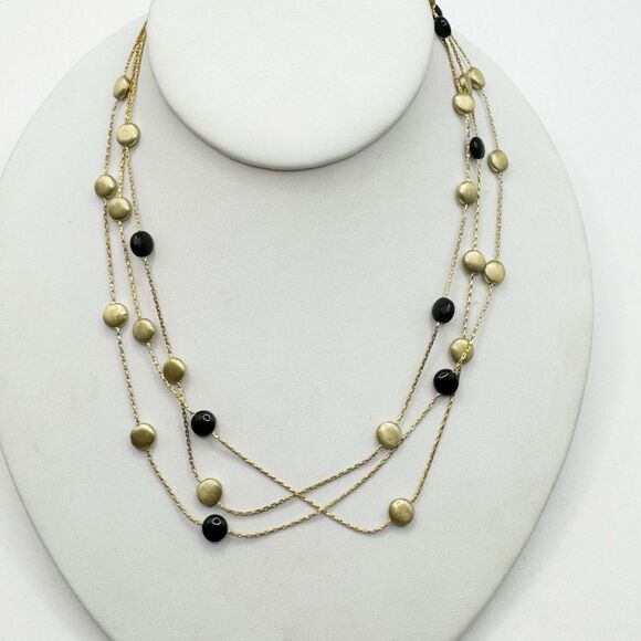 Monet NWT Gold Tone Layered Necklace With Onyx And Gold Station Beads - Picture 1 of 7